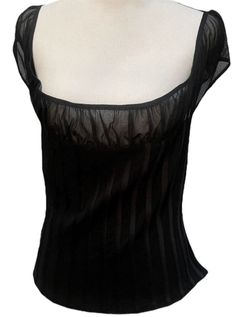 JS Collections Vintage Black Corset Top Whimsigoth Coquette Y2K Mesh Blouse - 12